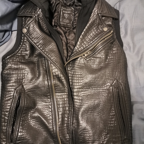 💎 Guess Men Faux Leather Croc Embossed Vest Moto - Picture 9 of 11